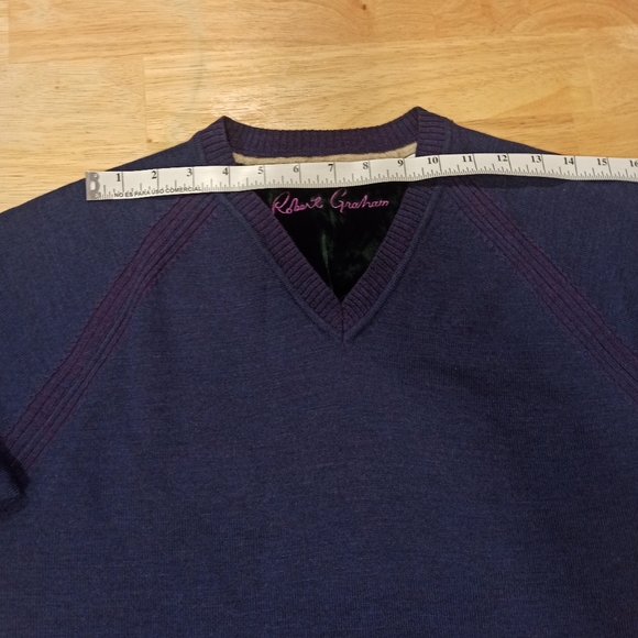 Robert Graham Cottage V-Neck Sweater Dark Navy Blue Wool Cashmere Men's - Picture 10 of 11